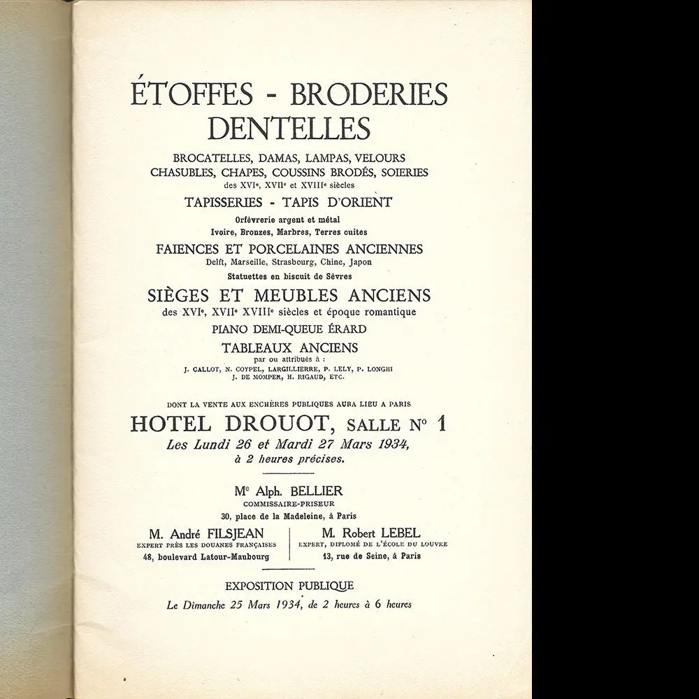 Etoffes, Broderies, Dentelles Des Xvie, Xviie Et Xviiie Siècles - Catalogue De Vente (1934) 2