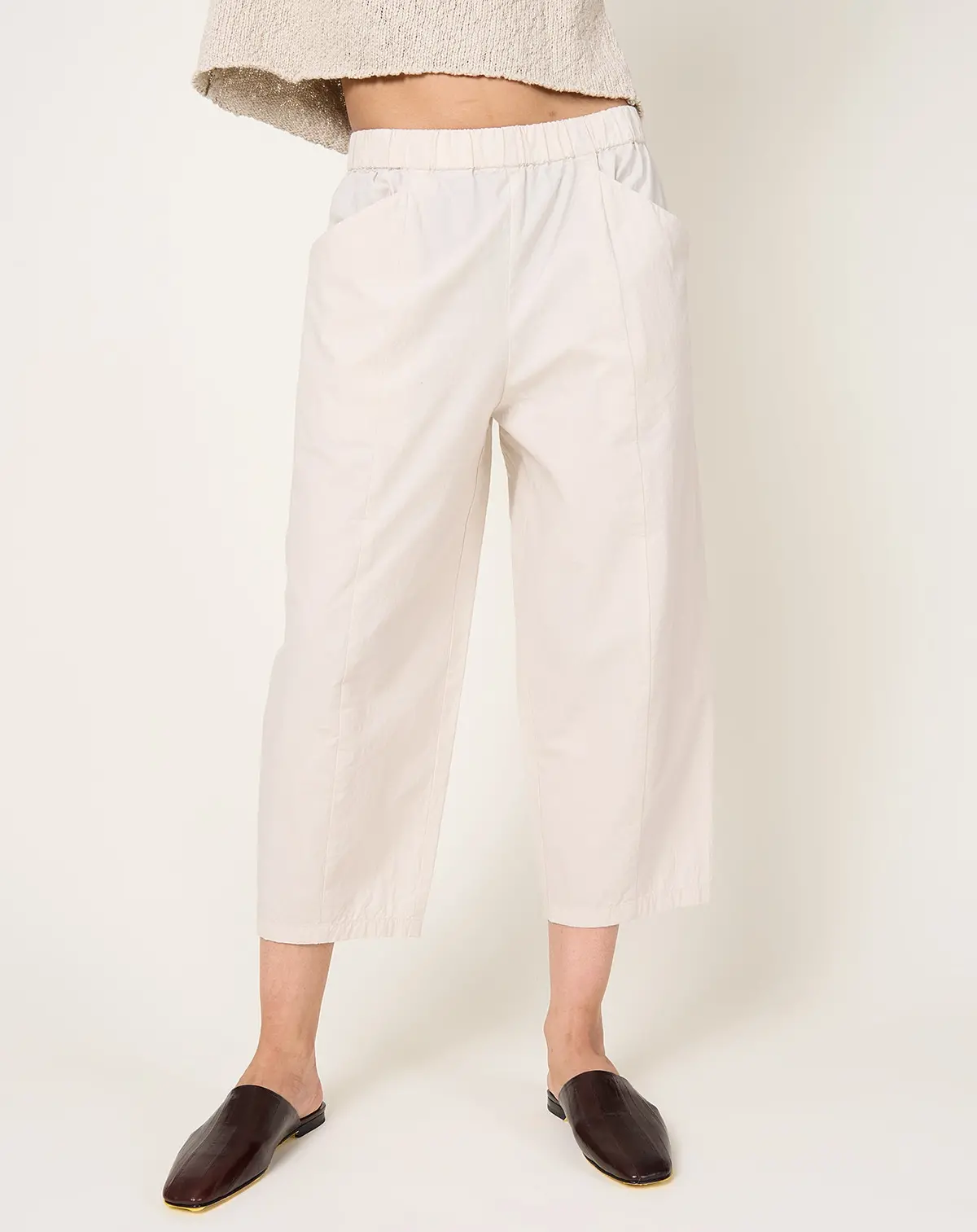 Cotton Cropped Pants In Ivory 1