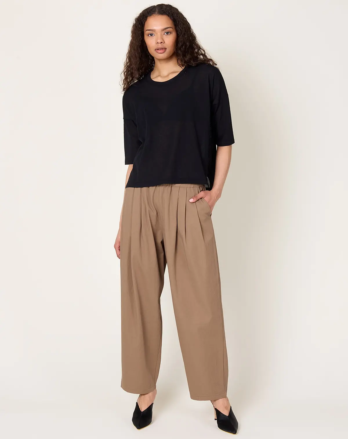 Cotton Half Sleeve Pullover In Black 1