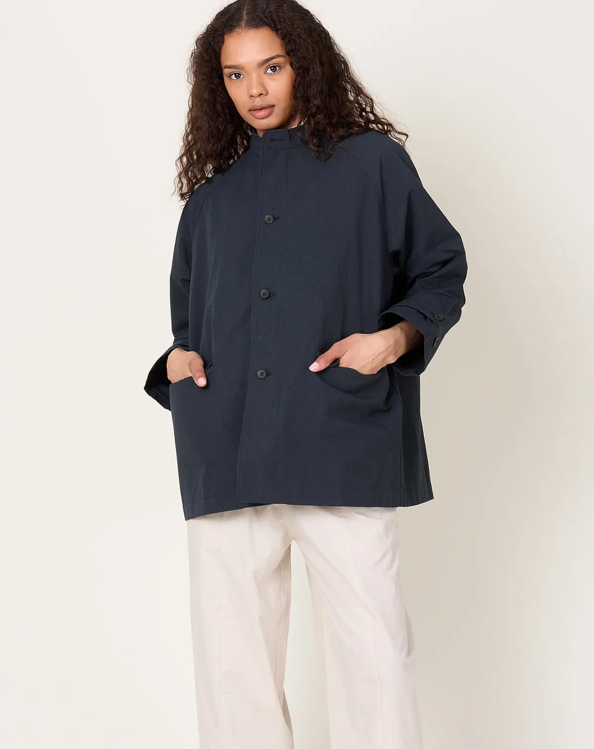 Cotton Raglan Jacket In Stone Grey 1