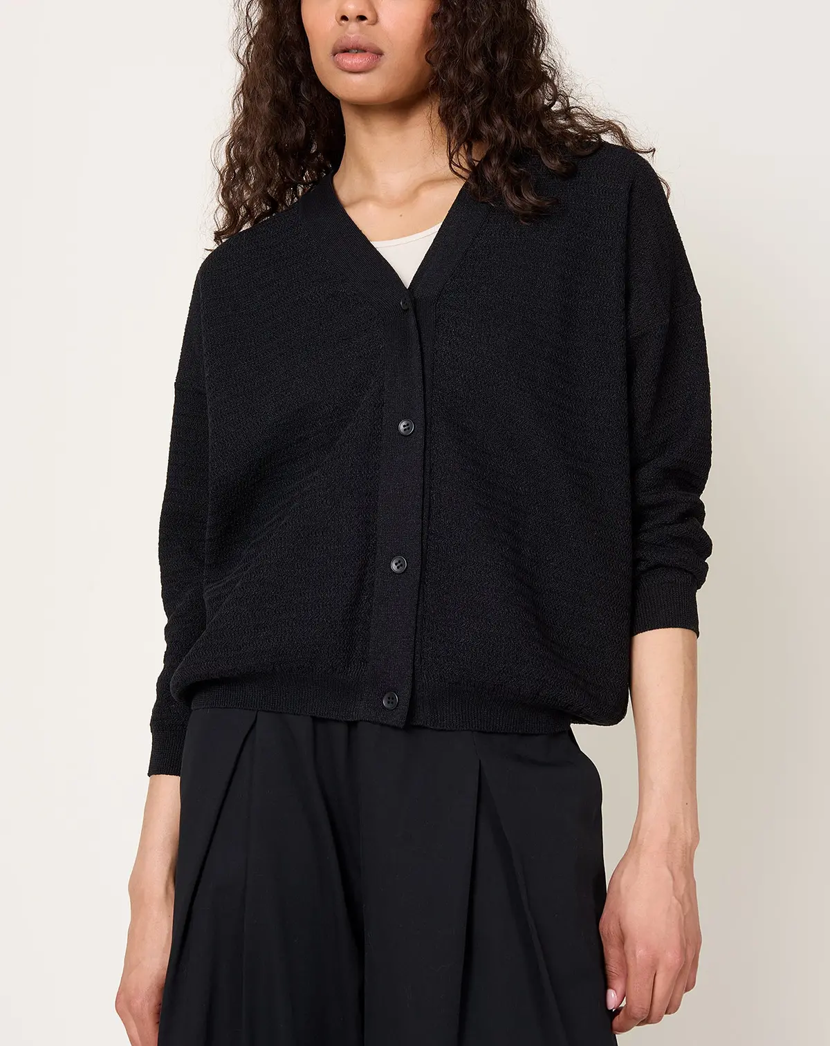 Cotton Paper Yarn Cardigan In Black 1