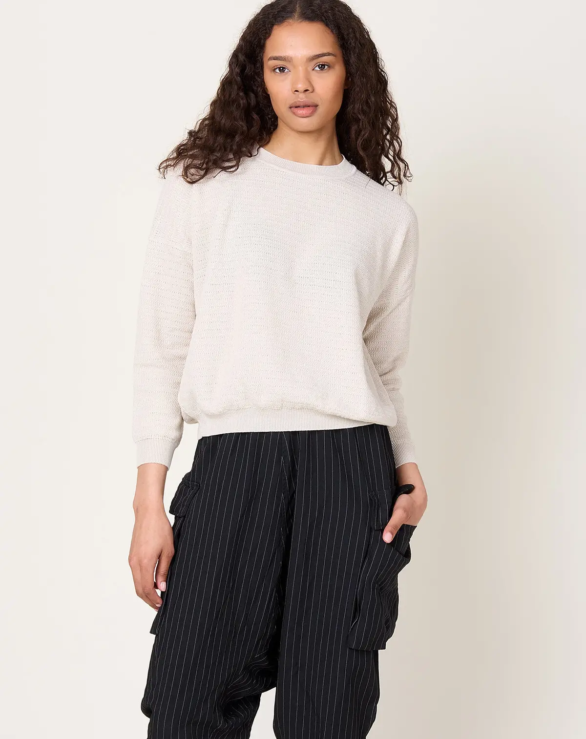 Cotton Paper Yarn Pullover In Ivory 1