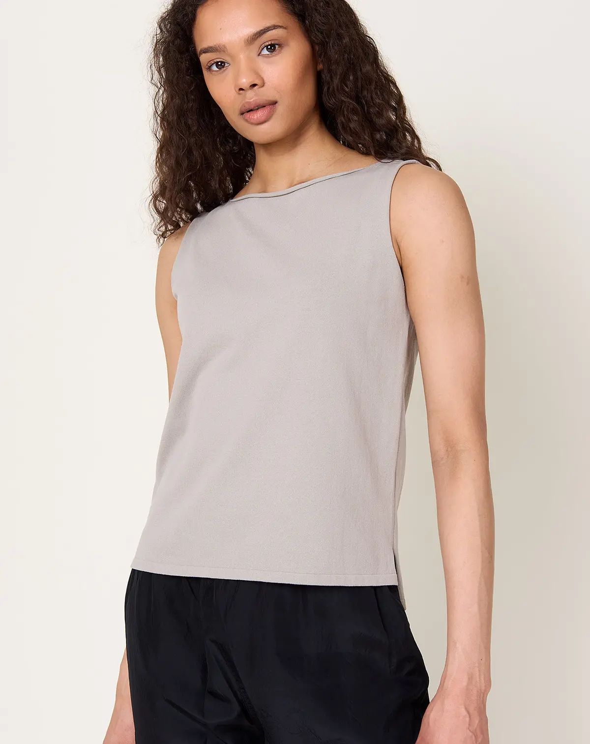Cotton Sleeveless Knit Shell In Grege 1