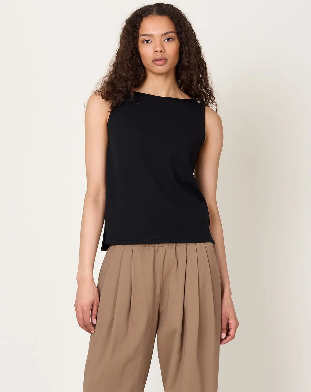 Cotton Sleeveless Knit Shell In Sumi 1
