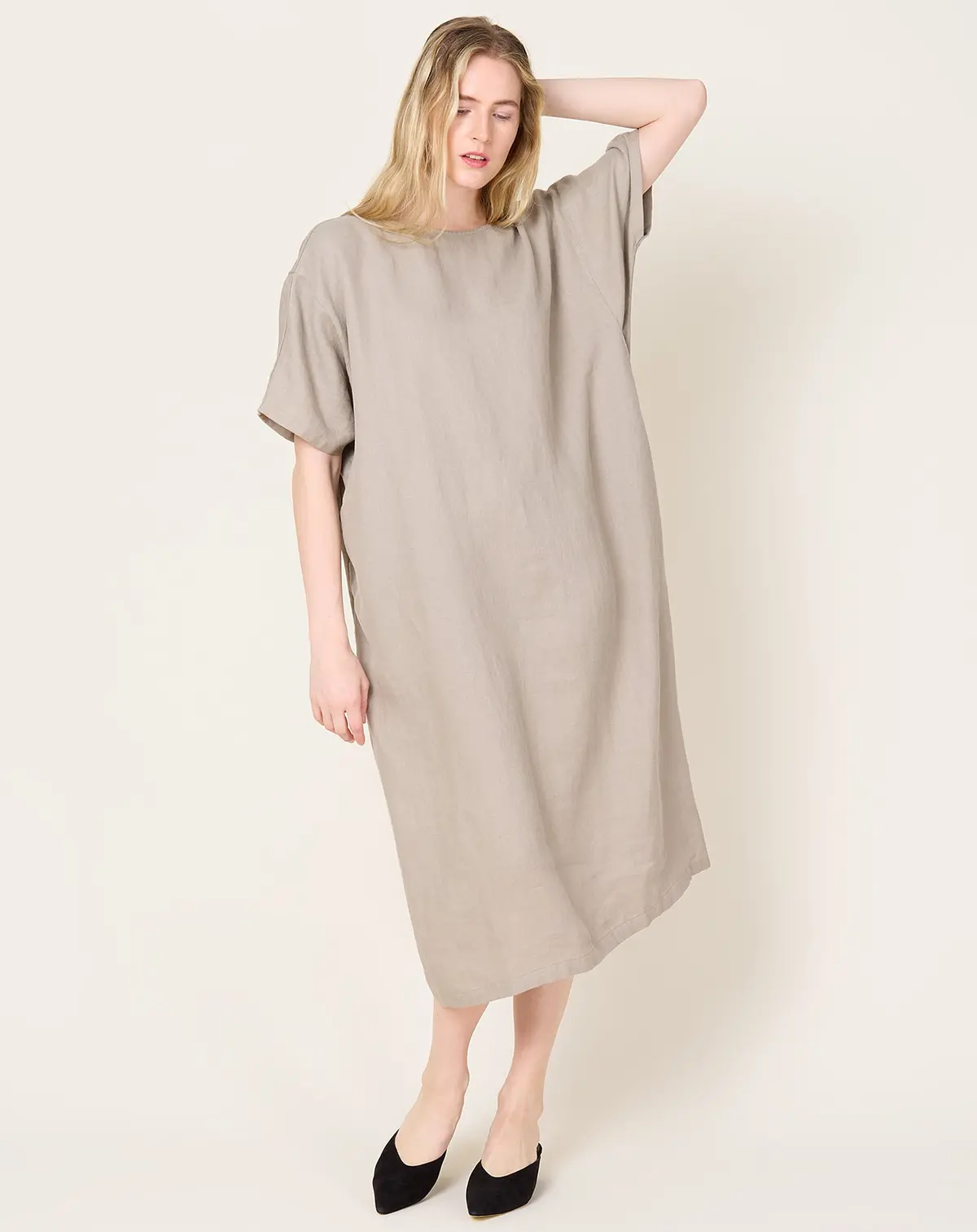 Linen Dolman Dress In Sage 1