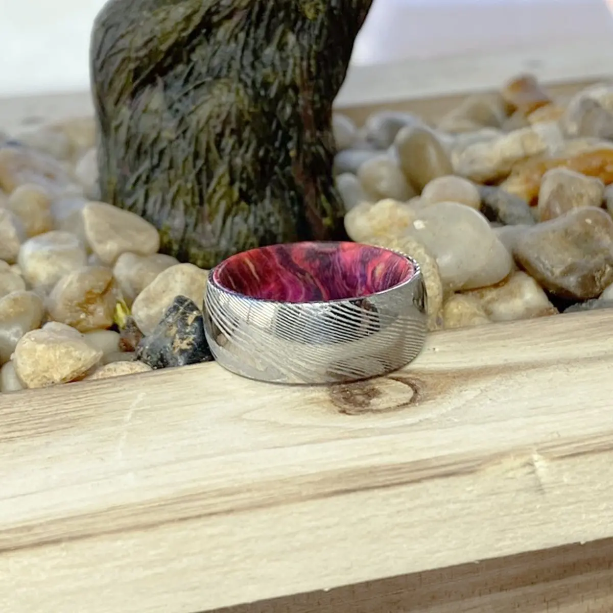 Evans | Green And Red Wood, Silver Damascus Steel, Domed 5