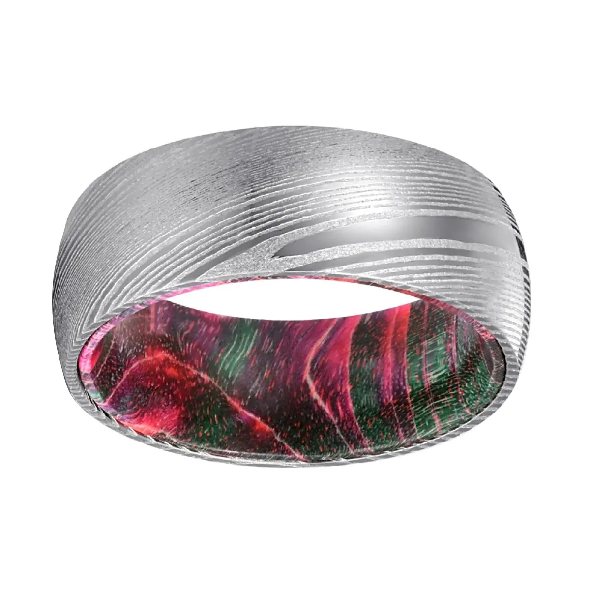 Evans | Green And Red Wood, Silver Damascus Steel, Domed 2
