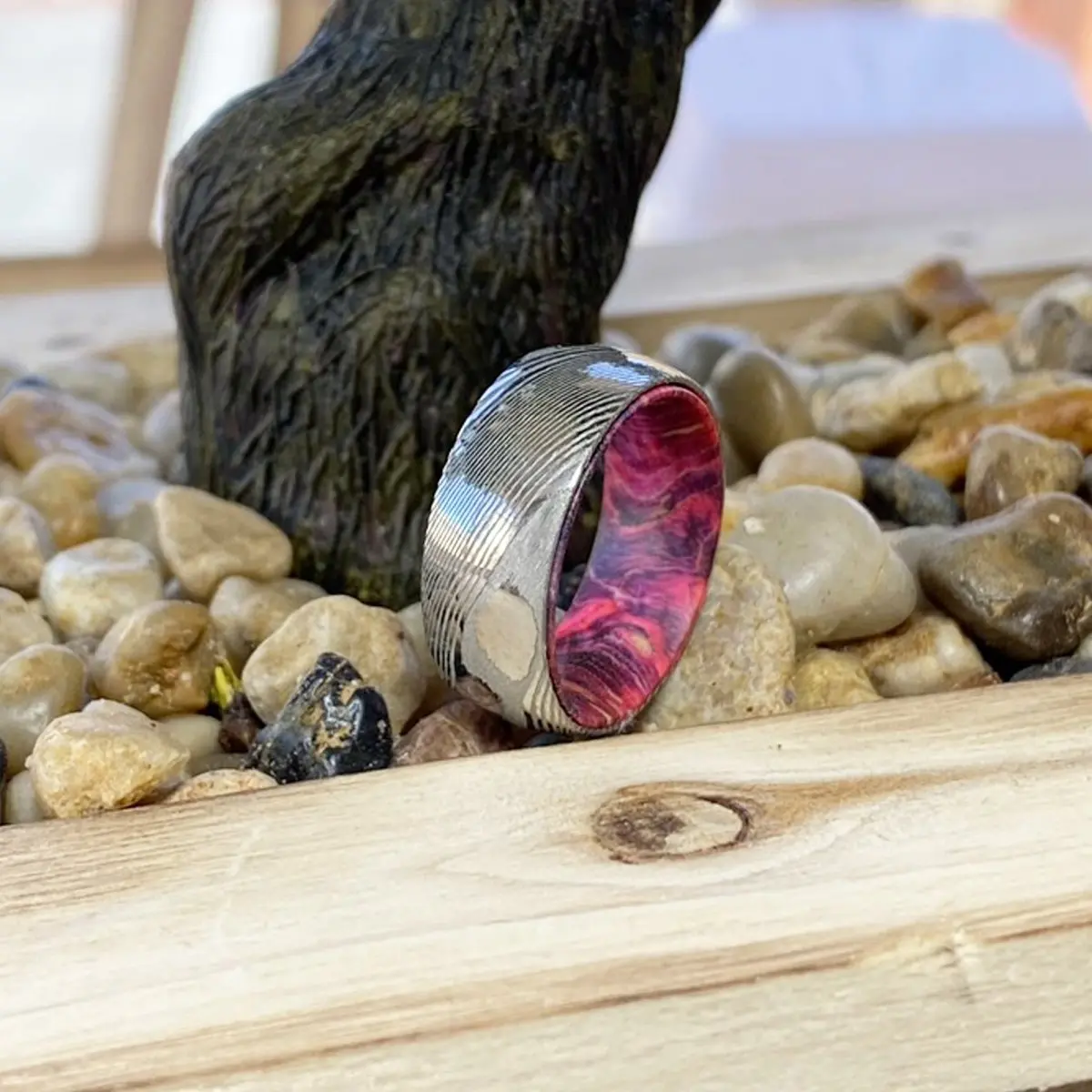 Evans | Green And Red Wood, Silver Damascus Steel, Domed 6