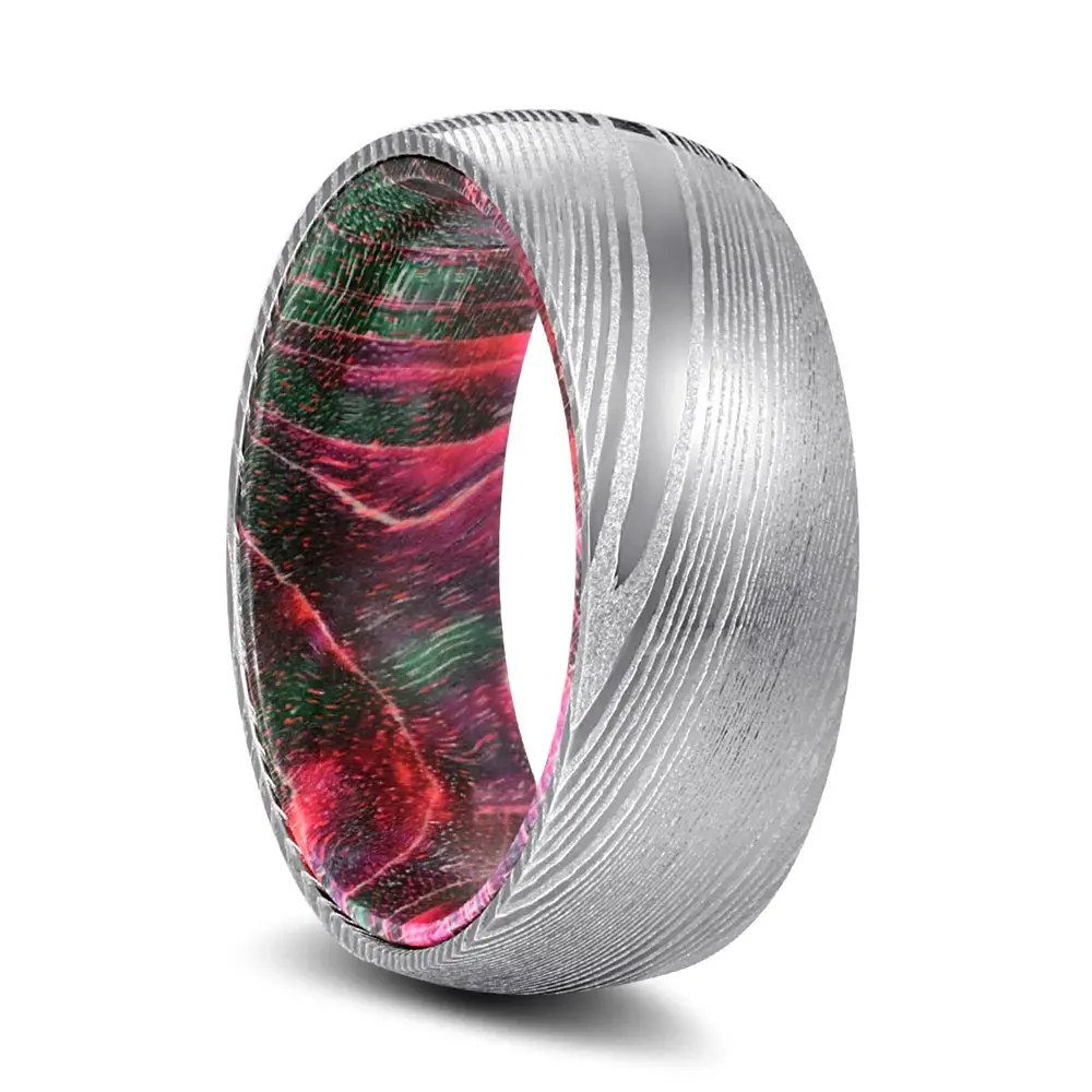 Evans | Green And Red Wood, Silver Damascus Steel, Domed 1