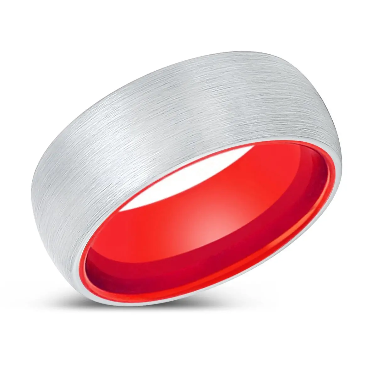 Exalted | Red Ring, White Tungsten Ring, Brushed, Domed 2