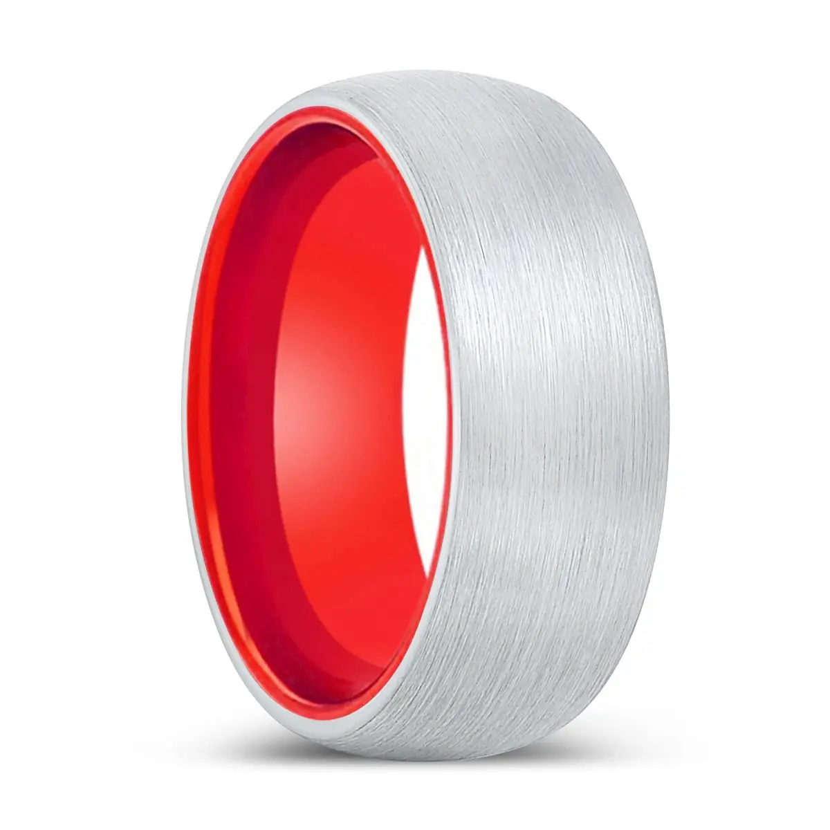 Exalted | Red Ring, White Tungsten Ring, Brushed, Domed 1