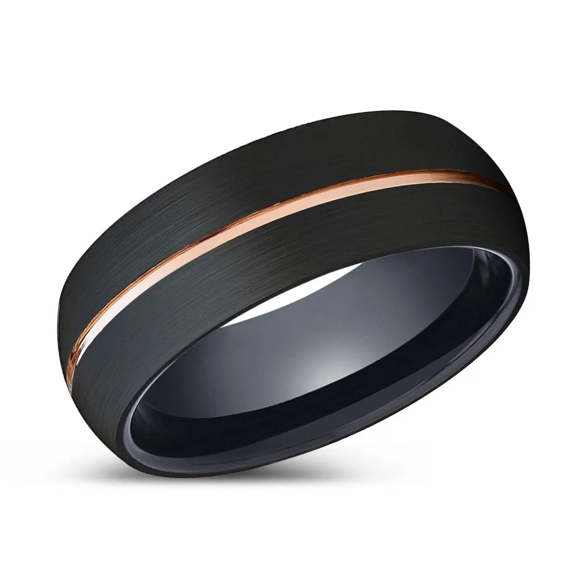 Exholm | Black Ring, Black Tungsten Ring, Rose Gold Groove, Domed 2