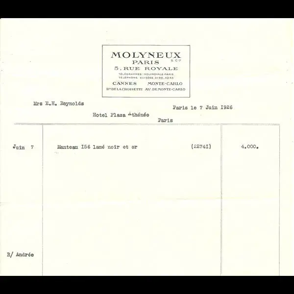 Facture De Molyneux (1926) 1