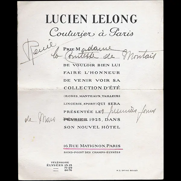 Lucien Lelong - Invitation À La Présentation De La Collection Eté 1925 1