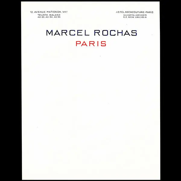 Marcel Rochas - Papier À En-Tête De La Maison Rochas, 12 Avenue Matignon À Paris (1941) 1