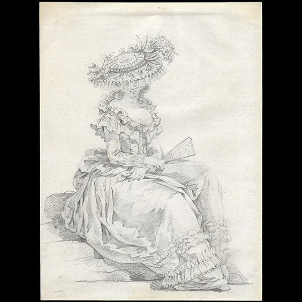 Gallerie Des Modes - Dessin De Watteau Pour La Planche Eee 309 Du 49Ème Cahier, La Belle Rêveuse Assise (1786) 1