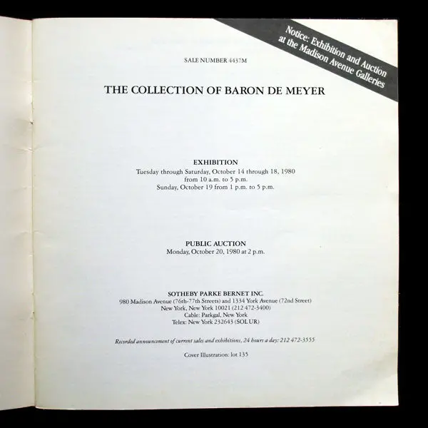The Collection Of Baron De Meyer, Sotheby's (1980) 2