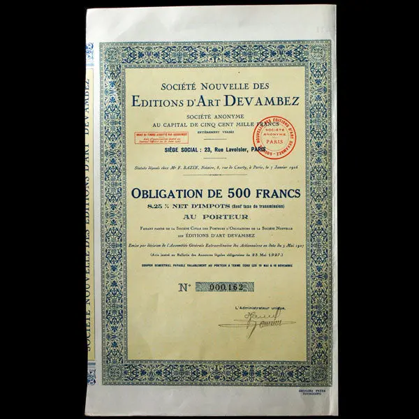 Obligation De La Société Nouvelle Des Editions D'art Devambez (1927) 1