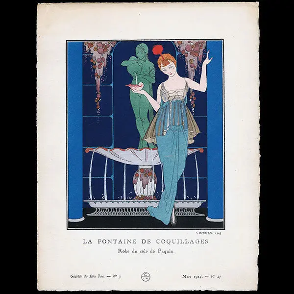 Gazette Du Bon Ton - La Fontaine De Coquillages, Robes Du Soir De Paquin, Planche De George Barbier (N°3, 1914) 1