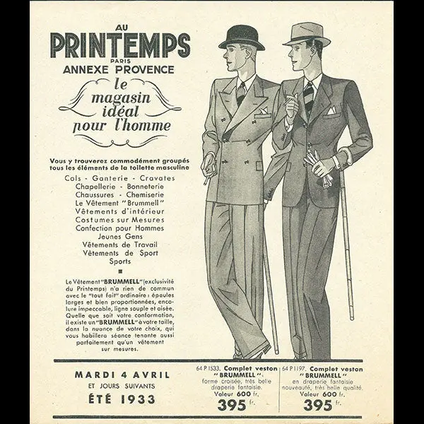 Au Printemps, Le Magasin Idéal Pour L'homme, Eté 1933 1