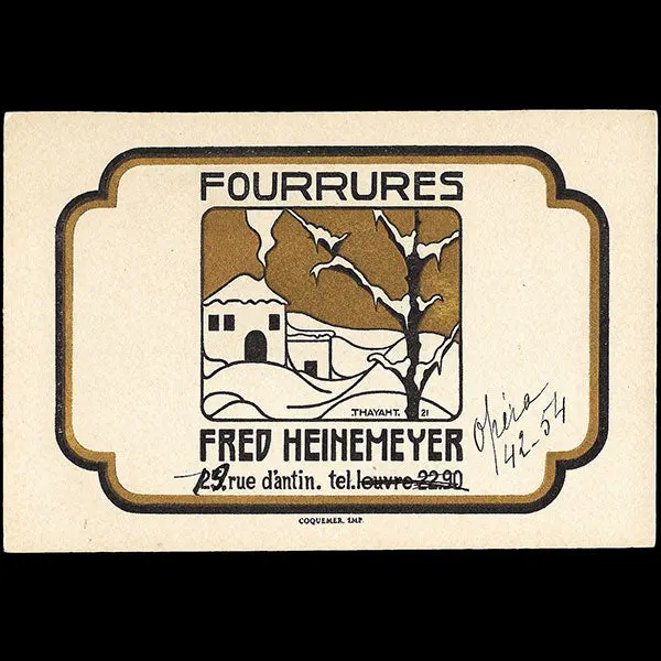 Fred Heinemeyer - Carte De La Maison De Fourrures, Rue D'antin À Paris (Circa 1921) 1