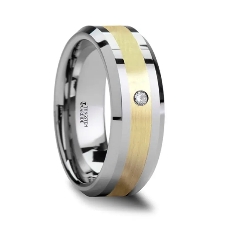 Fabian | Tungsten Ring 14K Gold Inlay With Diamond 1