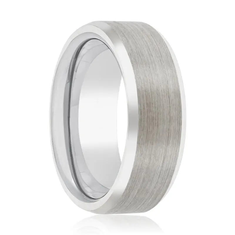 Falkor | Silver Ring, Silver Tungsten Ring, Brushed, Beveled 1