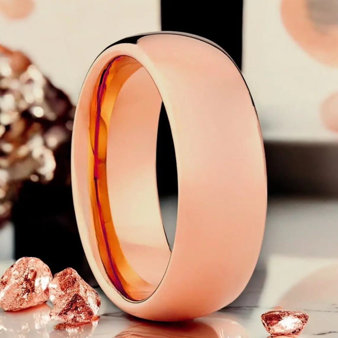 Fanatic | Rose Gold Tungsten Ring, Shiny High Polished, Domed 1
