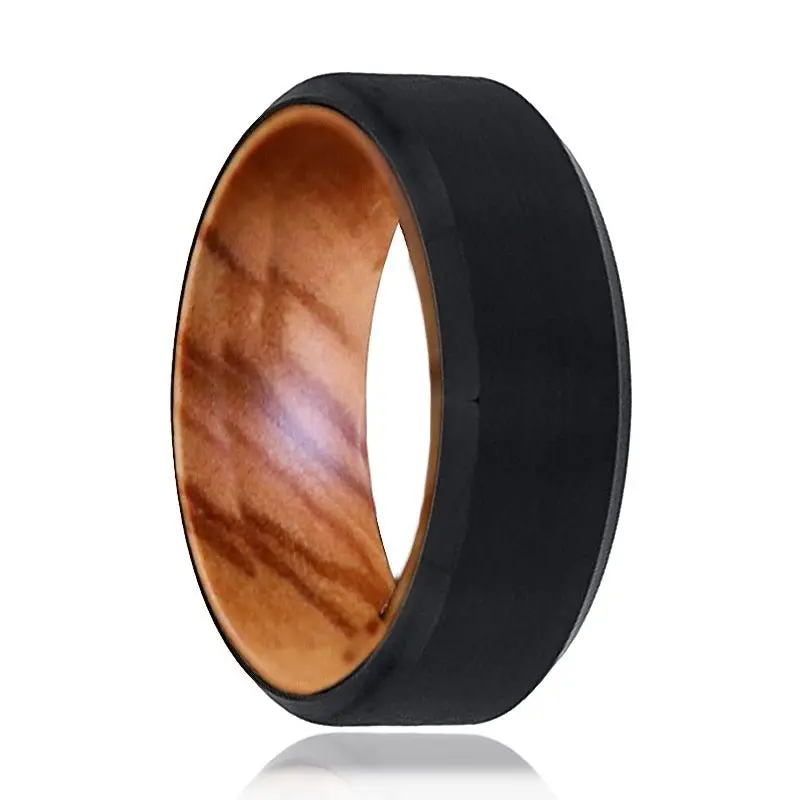 Fascia | Olive Wood, Black Tungsten Ring, Brushed, Beveled 1