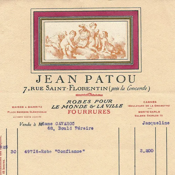 Patou - Facture De La Maison Jean Patou, Robes Pour Le Monde Et La Ville, Fourrures, 1925 2