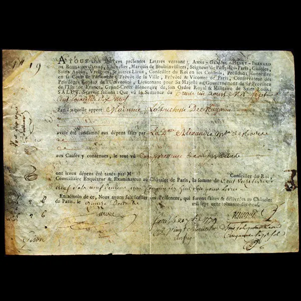 Acte De Condamnation De La Duchesse De Mazarin Au Profit De Mademoiselle Alexandre, Marchande De Modes (1779) 1