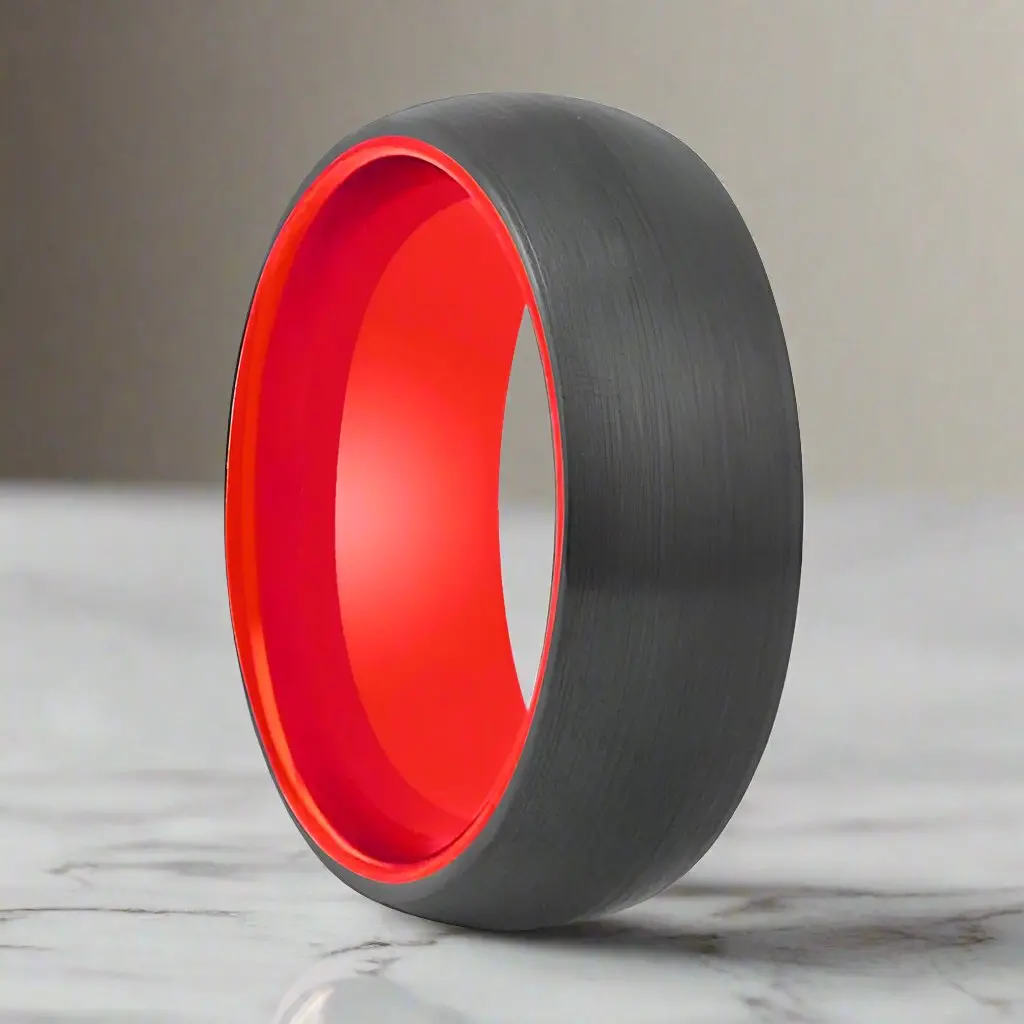 Ferrari | Red Ring, Black Tungsten Ring, Brushed, Domed 1