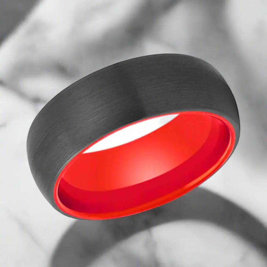 Ferrari | Red Ring, Black Tungsten Ring, Brushed, Domed 2