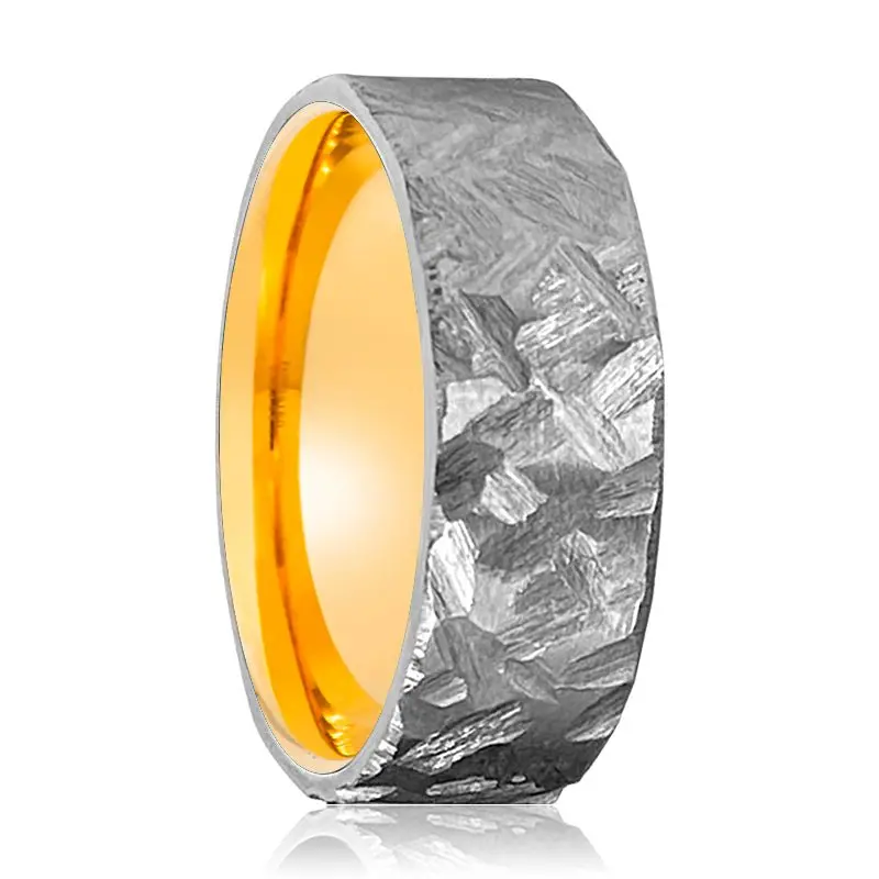 Finch | Gold Ring, Silver Titanium Ring, Hammered, Flat 1