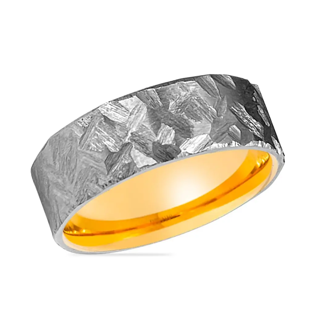 Finch | Gold Ring, Silver Titanium Ring, Hammered, Flat 2