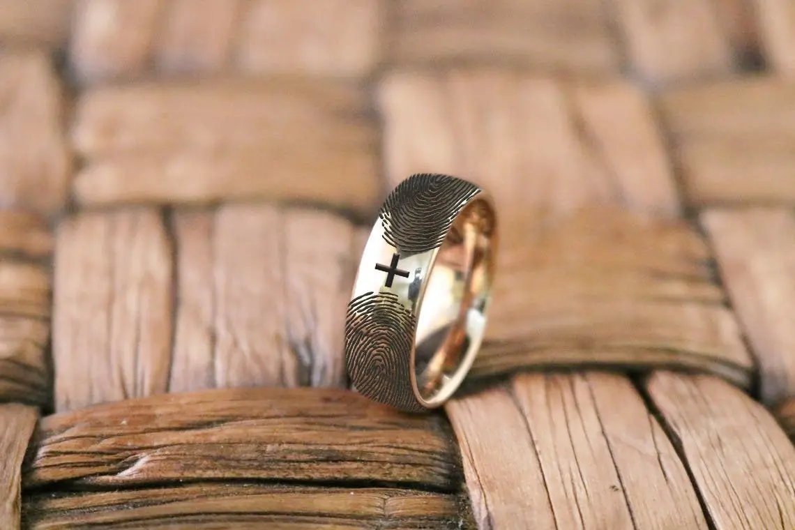 Fingerprint Ring | Mens Wedding Band, Couple Wedding Ring, Memorial Ring 1