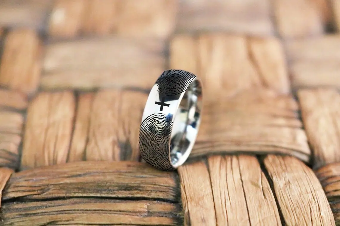 Fingerprint Ring | Mens Wedding Band, Couple Wedding Ring, Memorial Ring 1