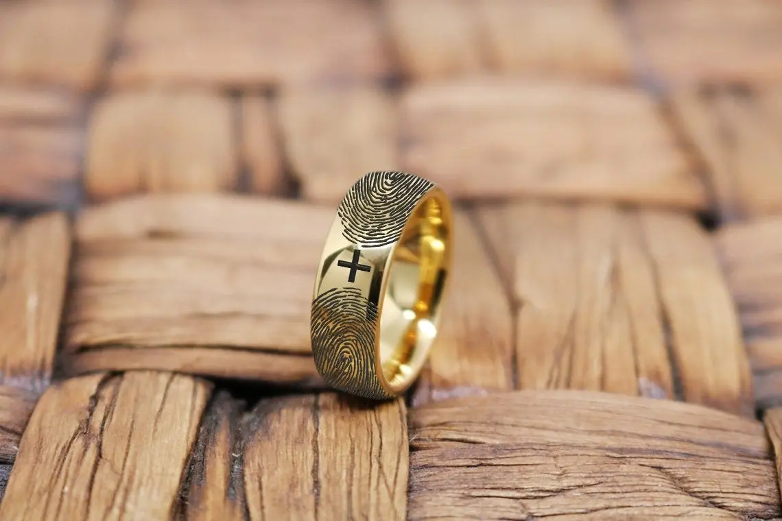 Fingerprint Ring | Mens Wedding Band, Couple Wedding Ring, Memorial Ring 1
