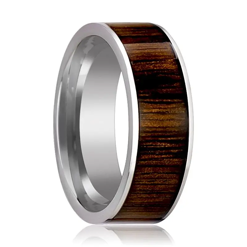 Bokken | Silver Tungsten Ring, Black Walnut Wood Inlay, Flat 1