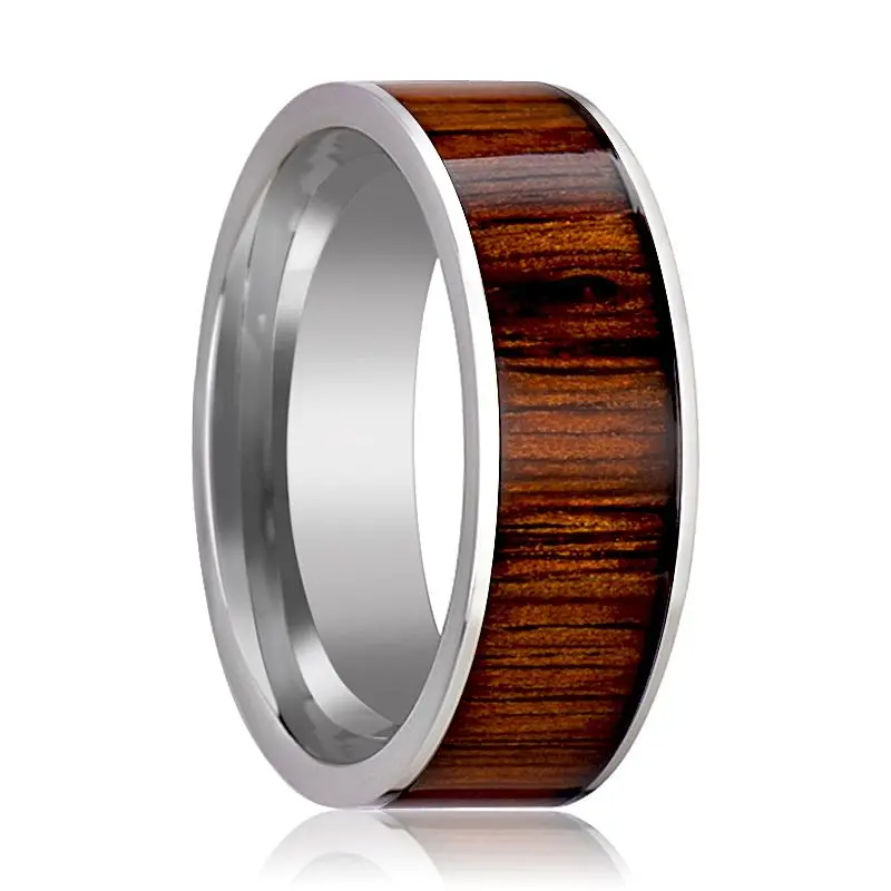 Kalani | Silver Tungsten Ring, Rare Koa Wood Inlay, Flat 1