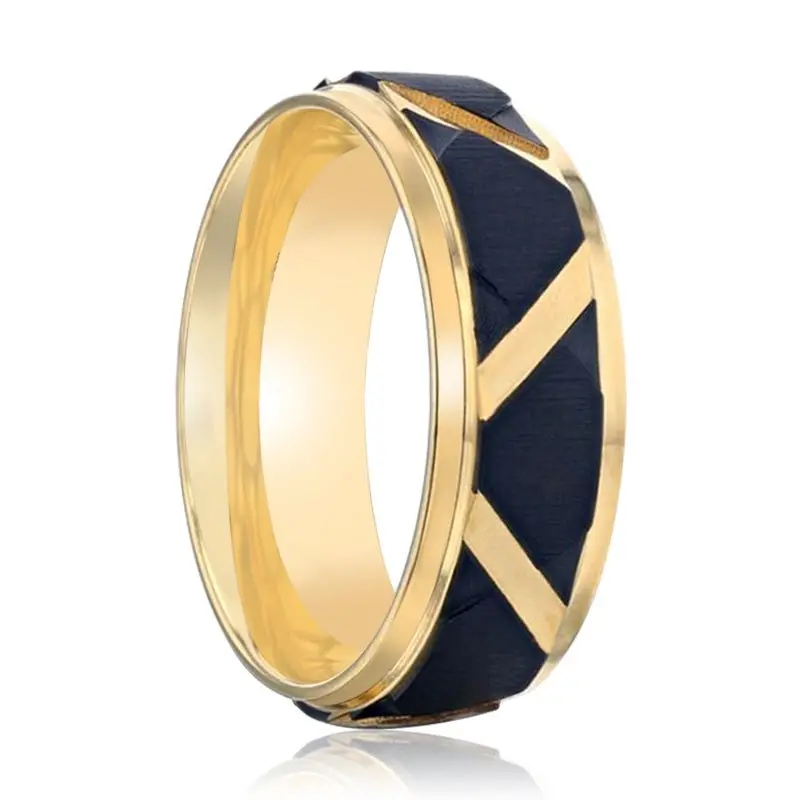 Fleming | Gold Titanium Ring Matte Black Raised Horizonta 1