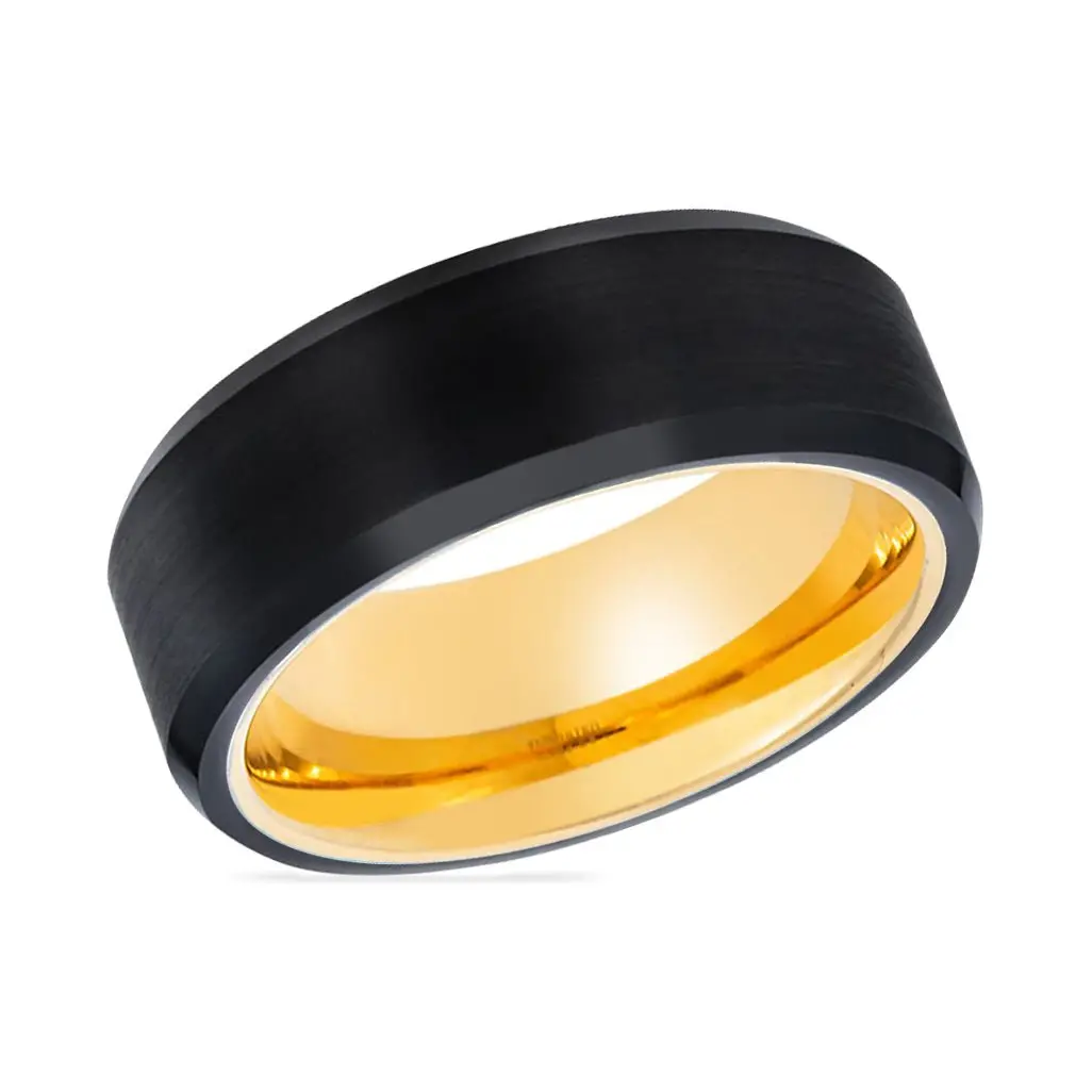 Fleur | Gold Ring, Black Tungsten Ring, Brushed, Beveled 2