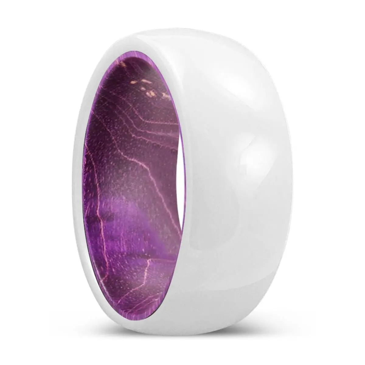 Flourish | Purple Wood, White Ceramic Ring, Domed 1