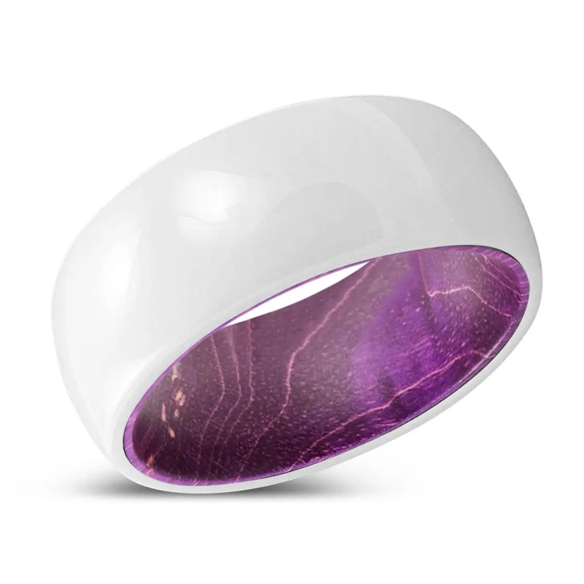 Flourish | Purple Wood, White Ceramic Ring, Domed 2