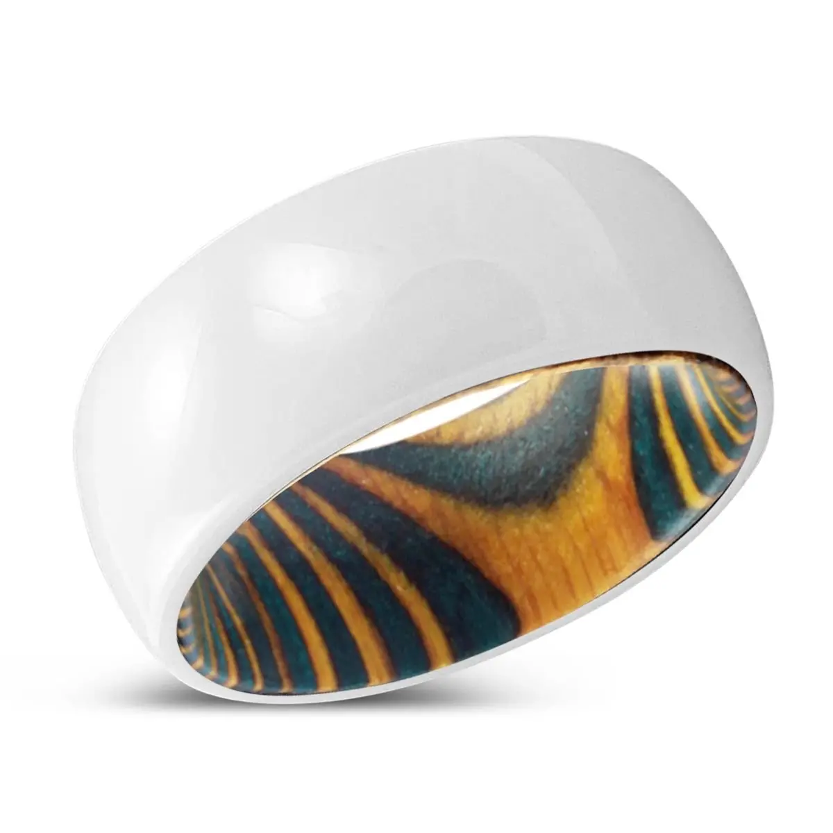 Forest | Green & Yellow Wood, White Ceramic Ring, Domed 2