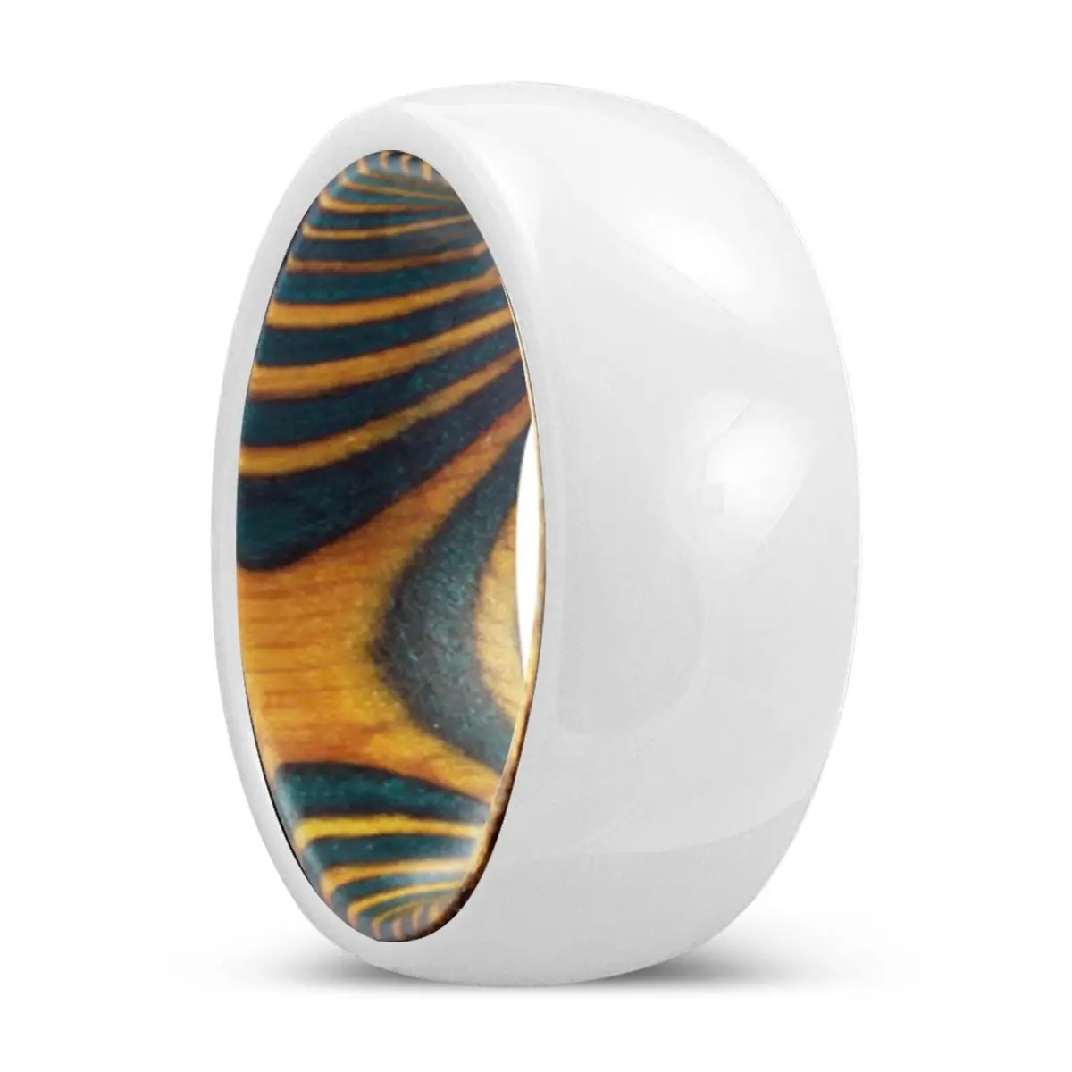 Forest | Green & Yellow Wood, White Ceramic Ring, Domed 1