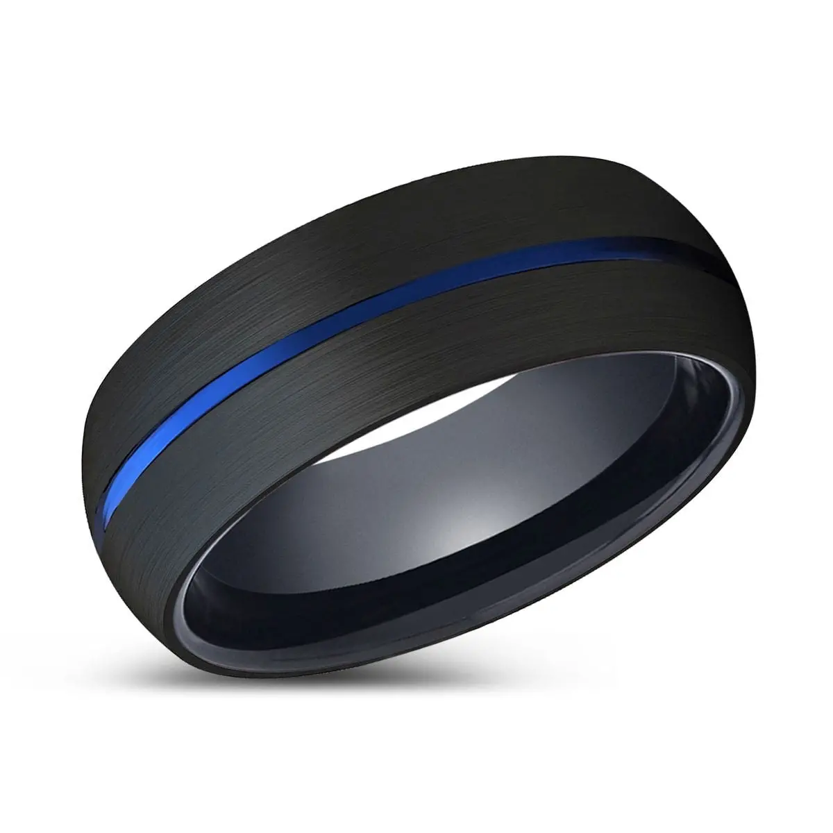 Fortune | Black Ring, Black Tungsten Ring, Blue Groove, Domed 2