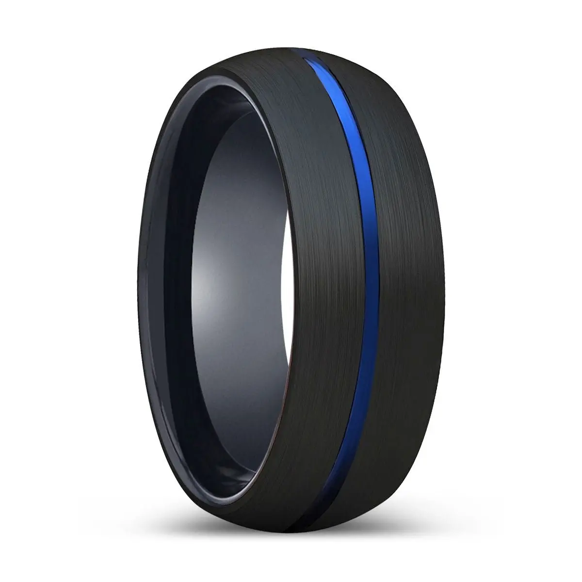 Fortune | Black Ring, Black Tungsten Ring, Blue Groove, Domed 1