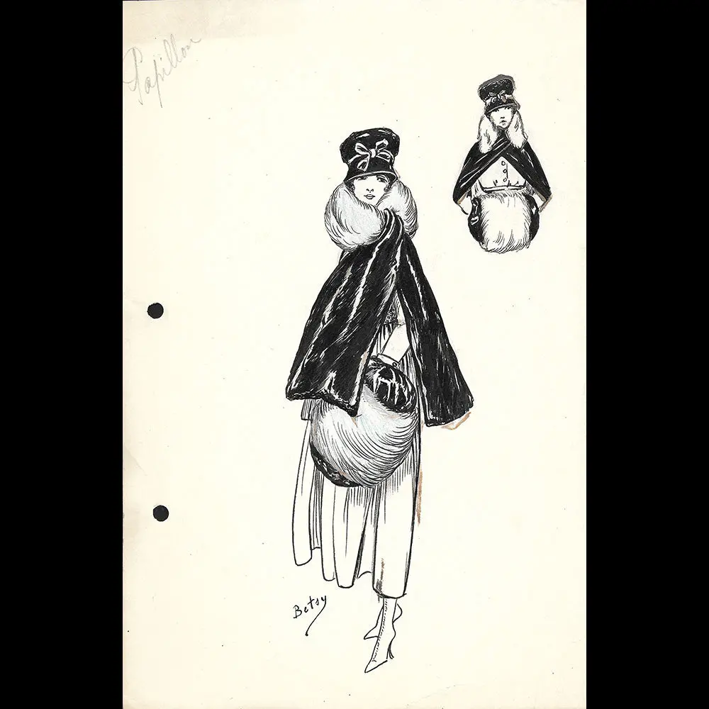 Fourrures Max - Réunion De 13 Dessins De Manteaux De Fourrure Par Betsy (Circa 1915-1920) 1
