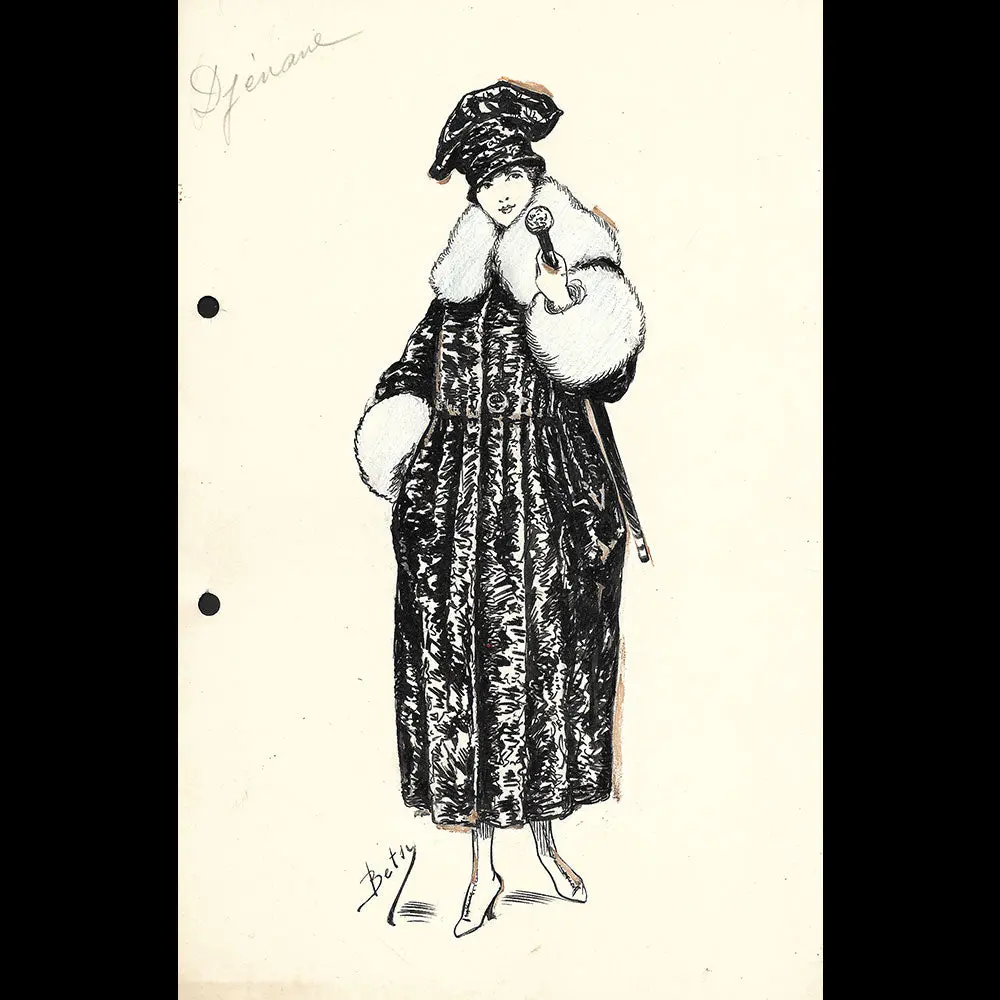Fourrures Max - Réunion De 14 Dessins De Manteaux De Fourrure Par Betsy (Circa 1915-1920) 2
